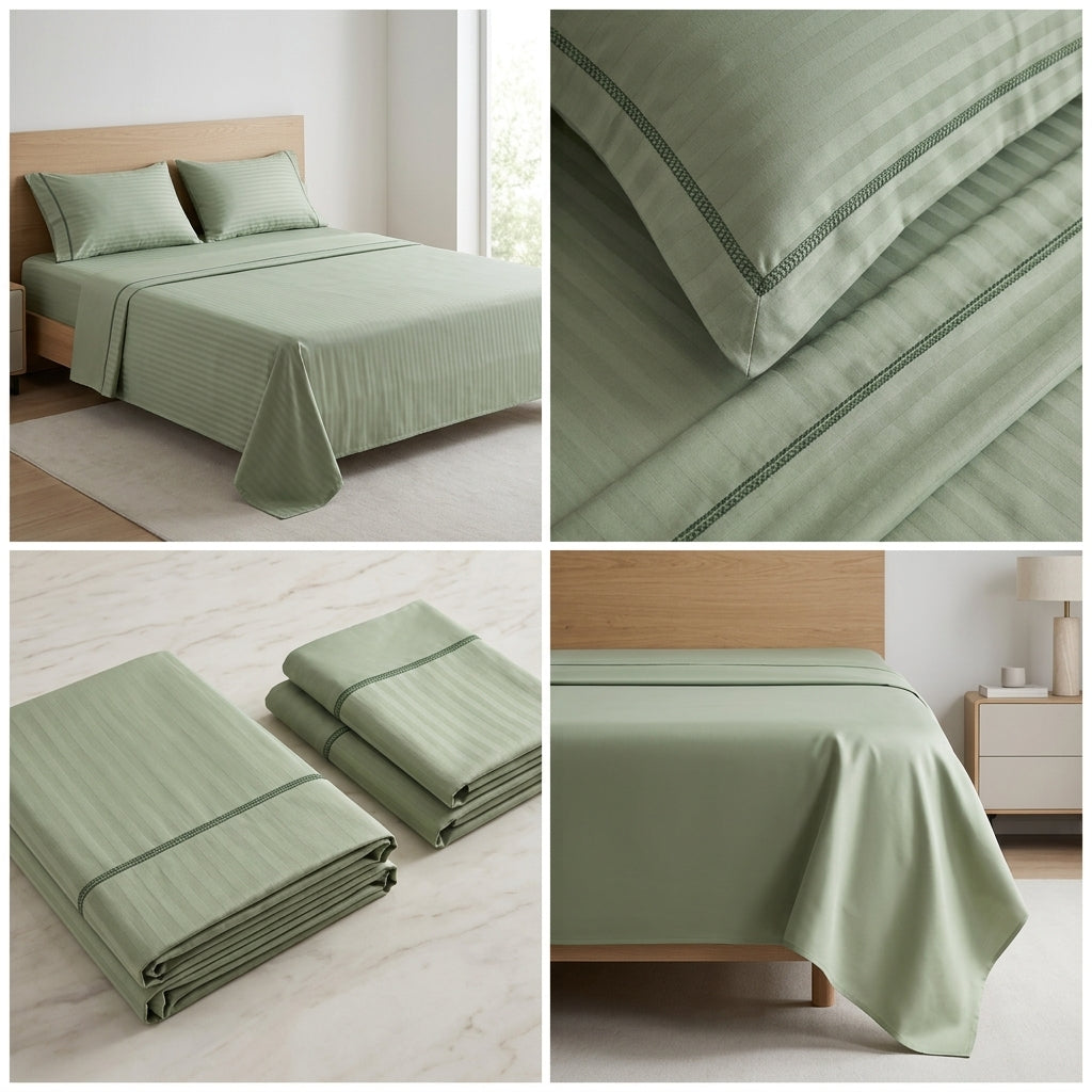 Stripe Thick Cotton Bedsheet with 2 Pillow Covers - 108 / 108 Inch
