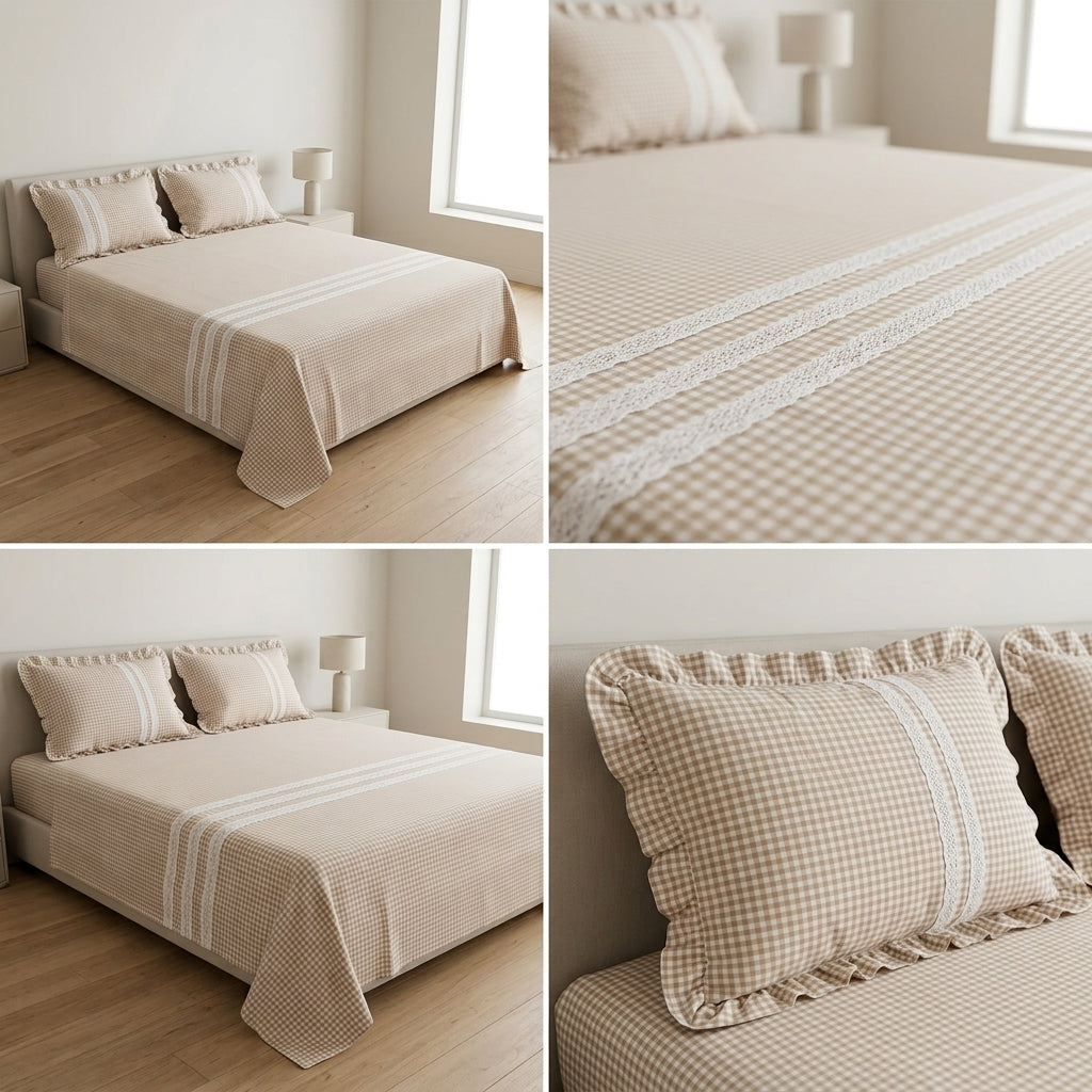 Gingham Checks King Size Bedcover Set