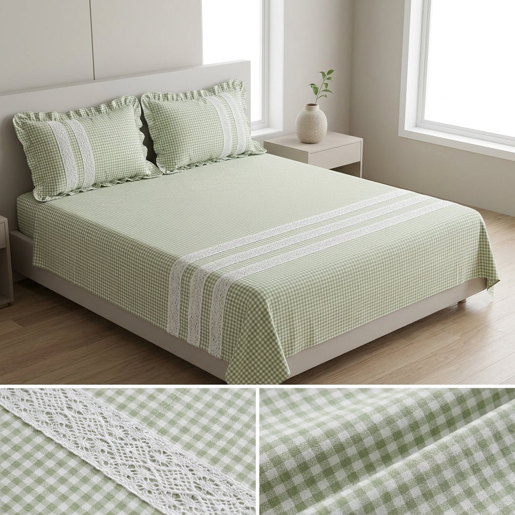 Gingham Checks King Size Bedcover Set