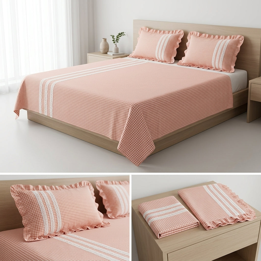 Gingham Checks King Size Bedcover Set