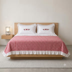 King Size Gingham Checks Bedcover Set with Embroidery | 3-Piece Set