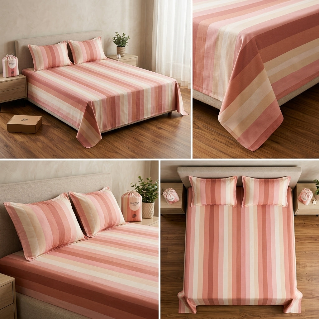 Thick Cotton Havana Stripes Bedsheet Set | King Size