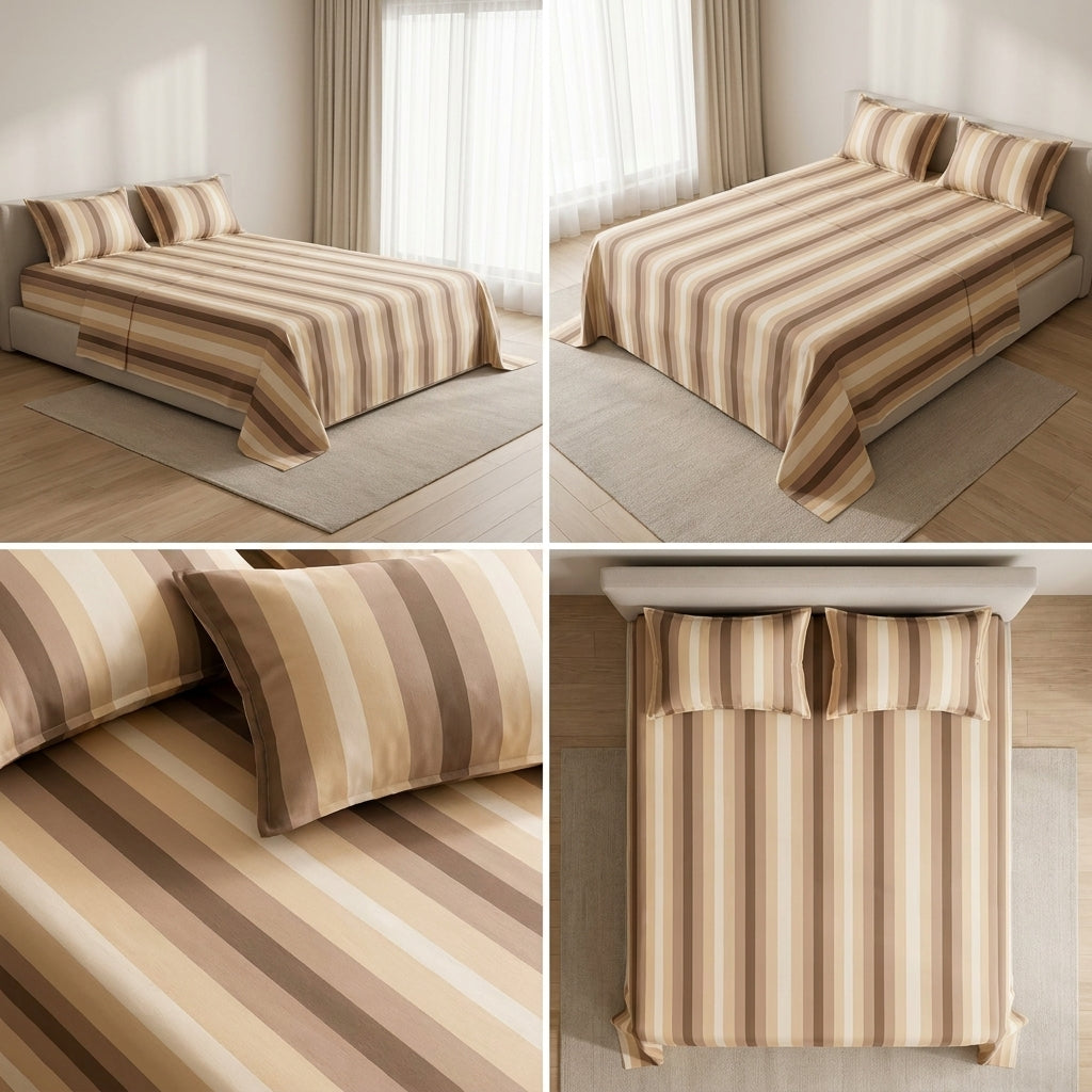 Thick Cotton Havana Stripes Bedsheet Set | King Size