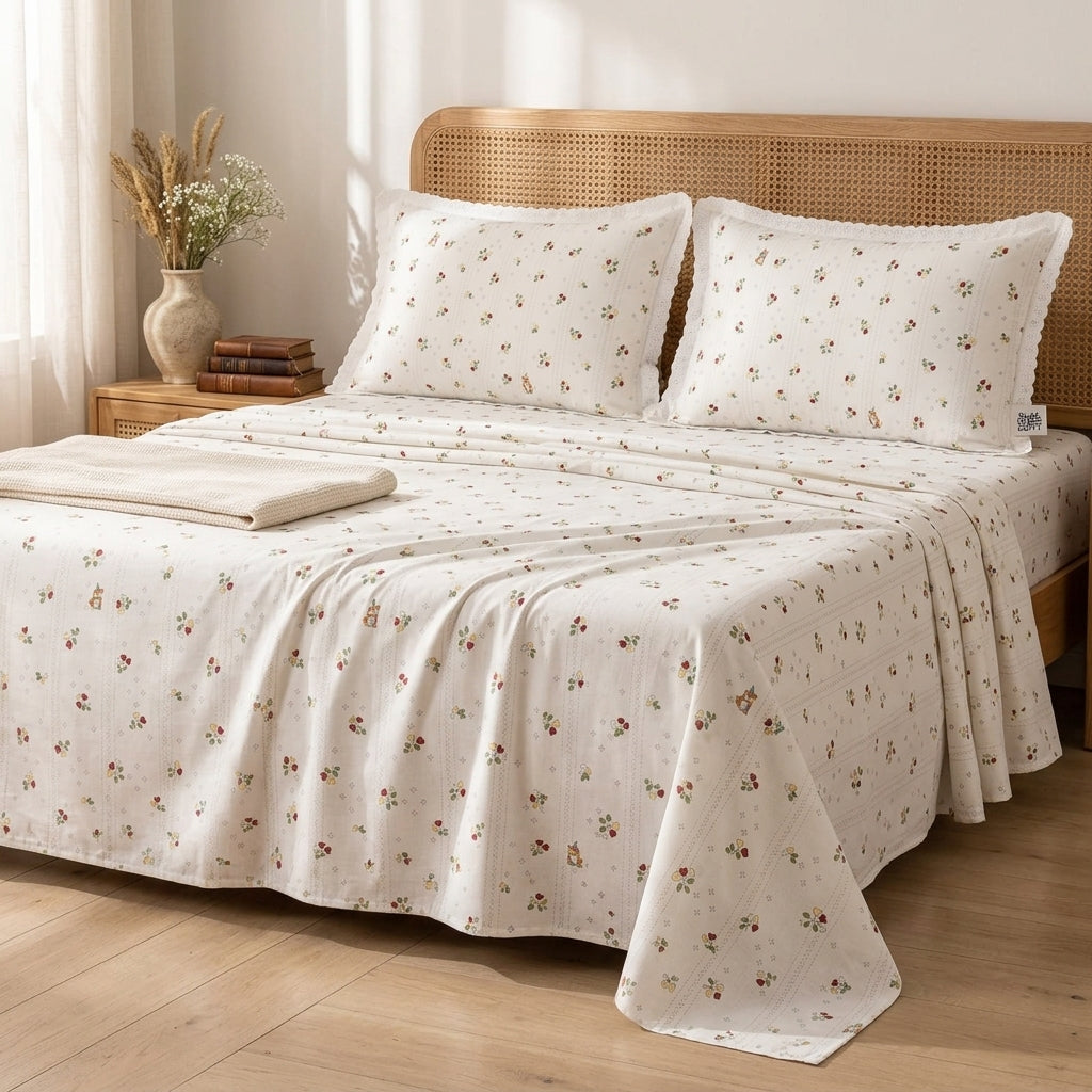 Luxury Floral King Size Bedsheet with Lace Pillow Covers Product Code:- 55B1150RKEH