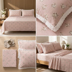 Luxury Floral King Size Bedsheet with Lace Pillow Covers Product Code:- 55B1150RKEH