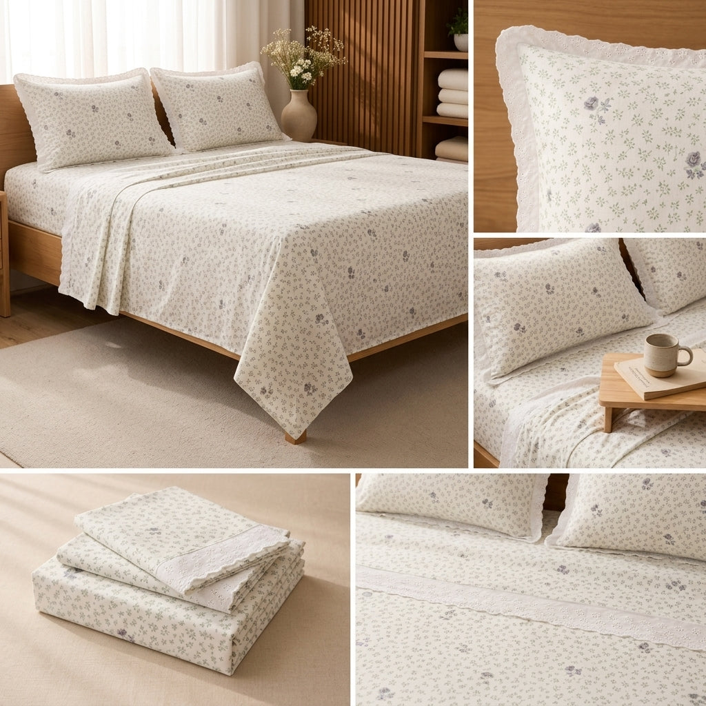 Luxury Floral King Size Bedsheet with Lace Pillow Covers Product Code:- 55B1150RKEH