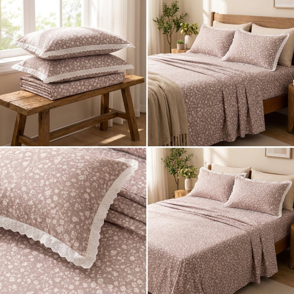 Luxury Floral King Size Bedsheet with Lace Pillow Covers Product Code:- 55B1150RKEH
