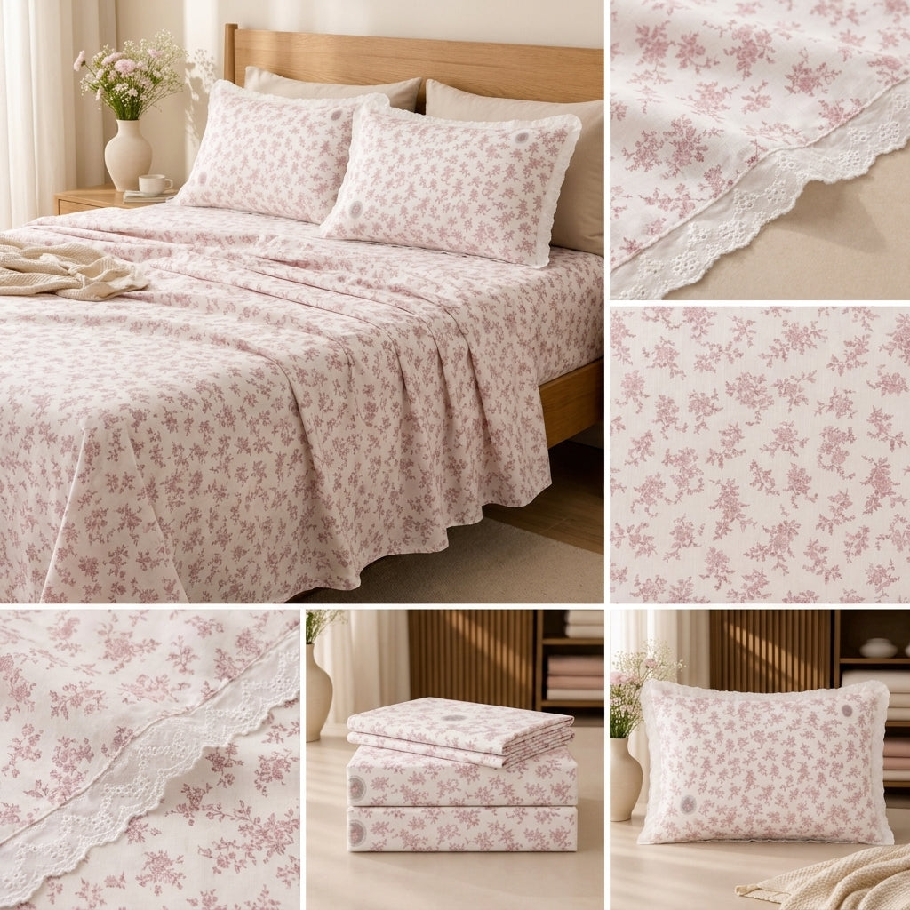 Luxury Floral King Size Bedsheet with Lace Pillow Covers Product Code:- 55B1150RKEH