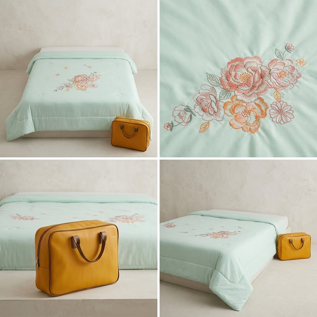 Premium Embroidered King Size Double Bed Comforter – Elegant Floral Design | Product Code :- 55B275RKEH