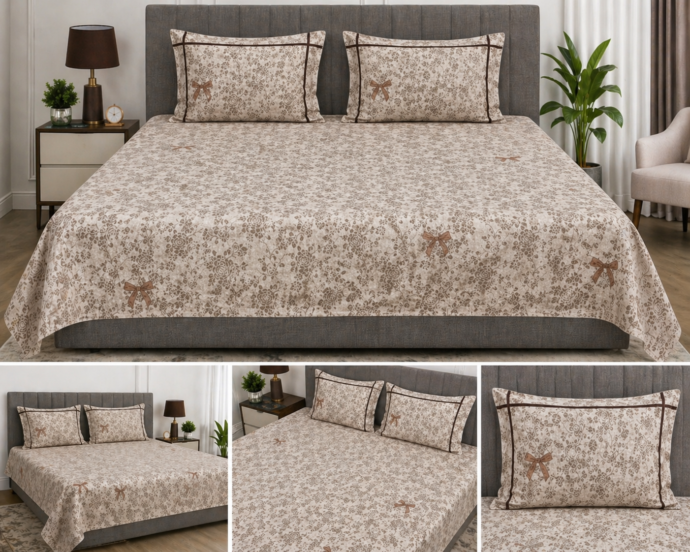 Victorian Print Premium Slub Cotton King Size Bedsheet