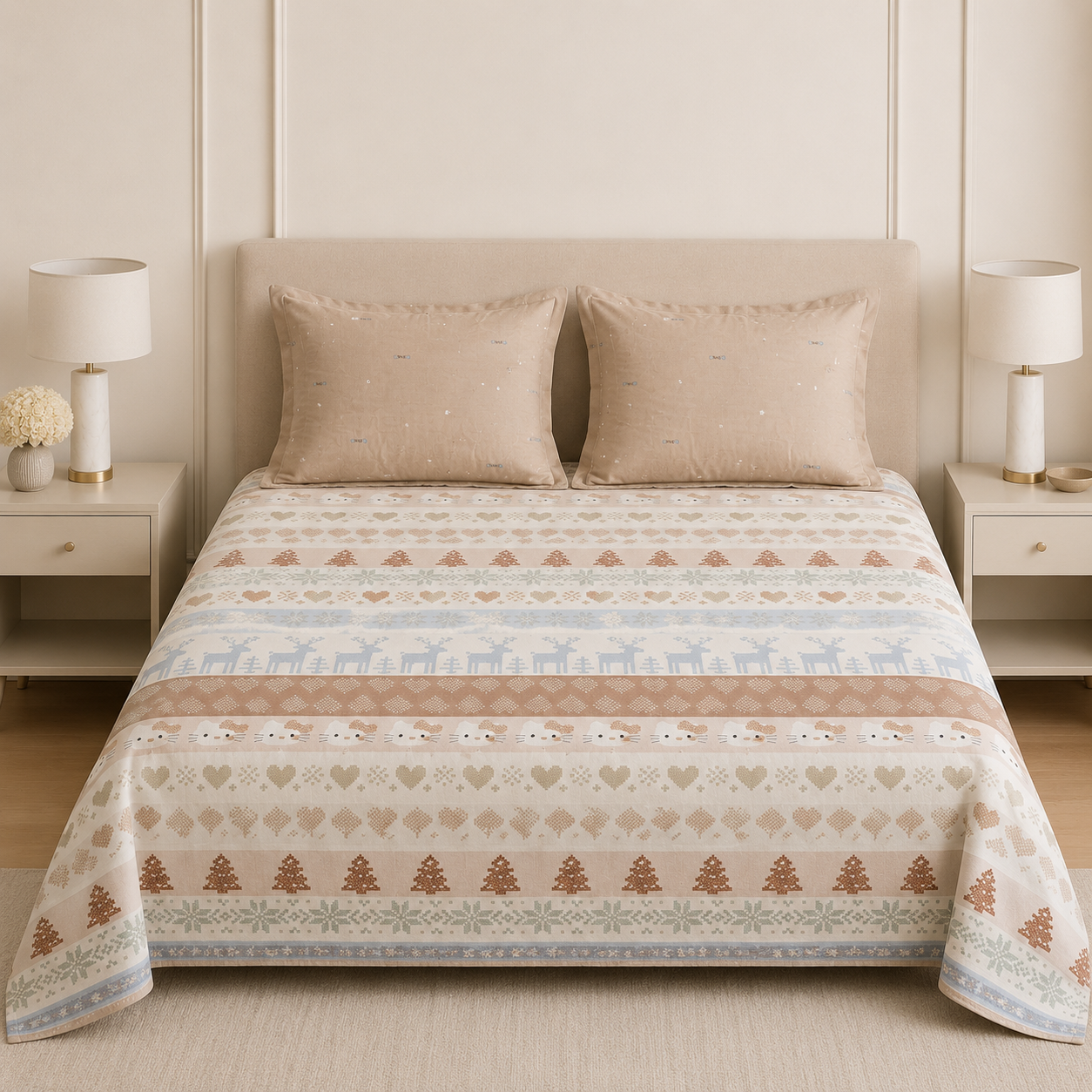 Pure Cotton Super King Size Bedsheet with 2 Pillow Covers – Premium Luxury Stripe Design (108 x 108 Inches) Product Code :- 55B129RKEH