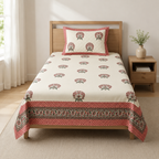 Premium Block Prints Pure Cotton Single Bedsheet with Pillow Covers Product Code :- 55B48RKEH
