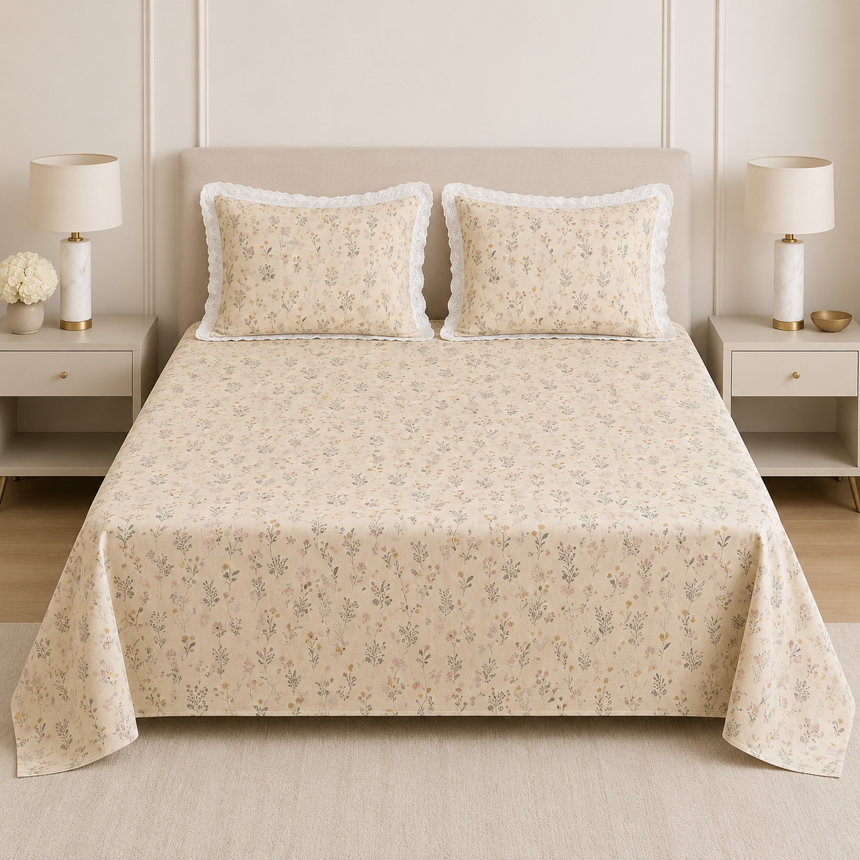 Premium Cottlin Bedsheet Set – Cotton & Linen Yarn Natural Fiber | King Size | 3 Piece Set Product Code :-55B269KEH