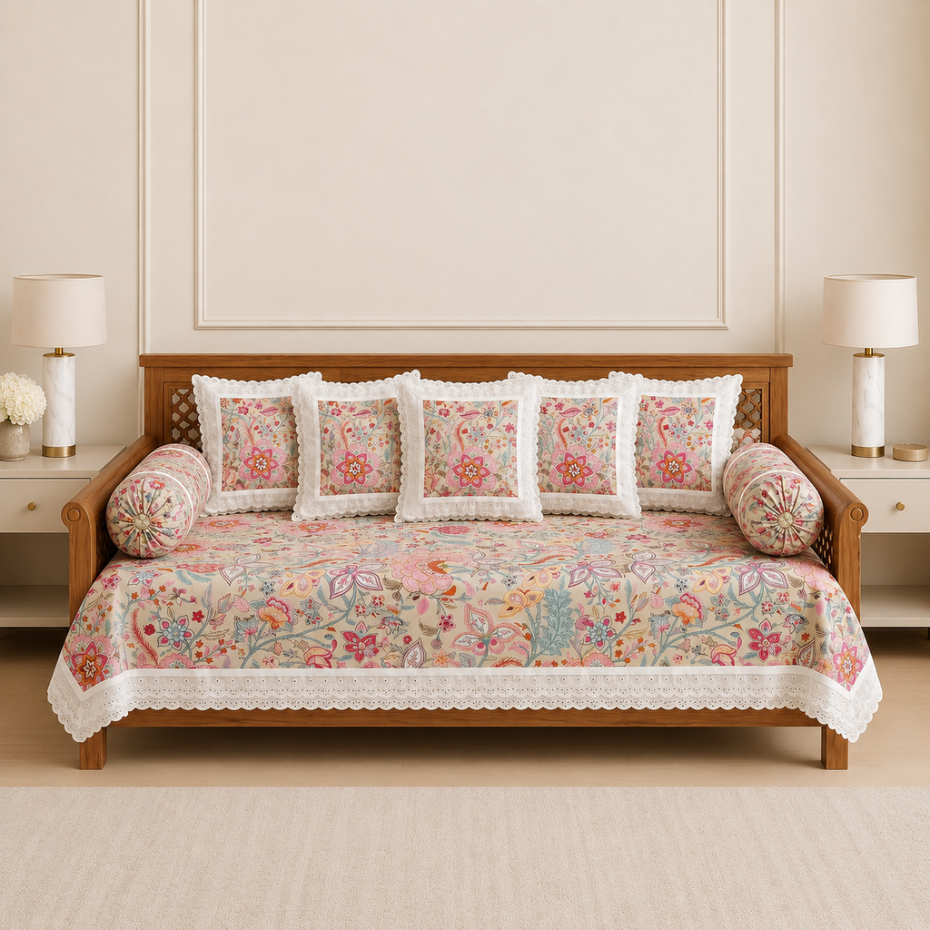🌸 Elegant Floral Diwan Set – 8 Piece Collection Product Code :- 55B131RKEH