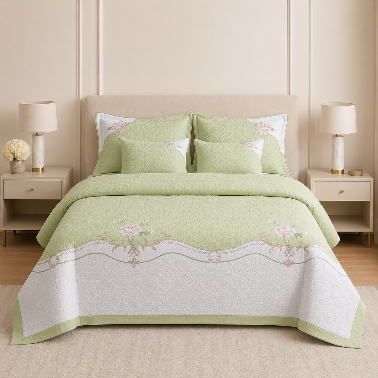 Embroidered Bedcover Set – 5 Piece King Size Collection Product Code:- 55B283KEH