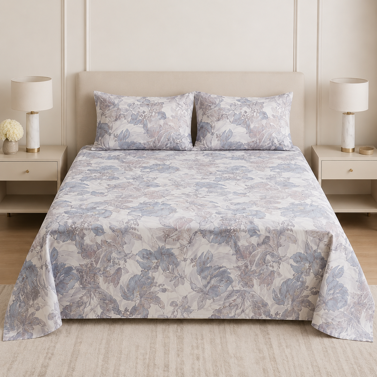 ✨ 280 Thread Count  Cotton Digital Print Bedsheet Set – 3 Piece King Size Collection ✨Product Code :- 55B195RKEH