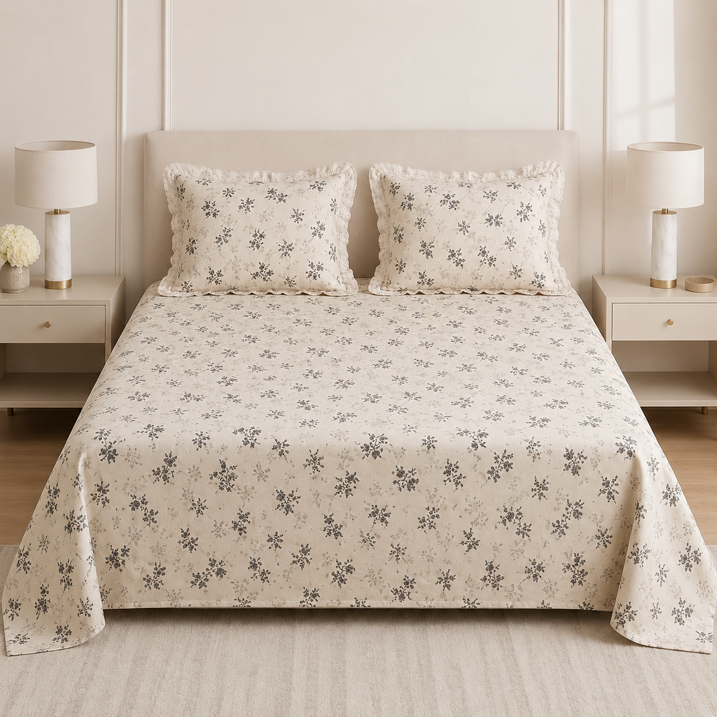 Thick Cotton Bedsheet With Chicken Lace Pillow Covers 108 -108 inch Product Code :- 55B96RKEH