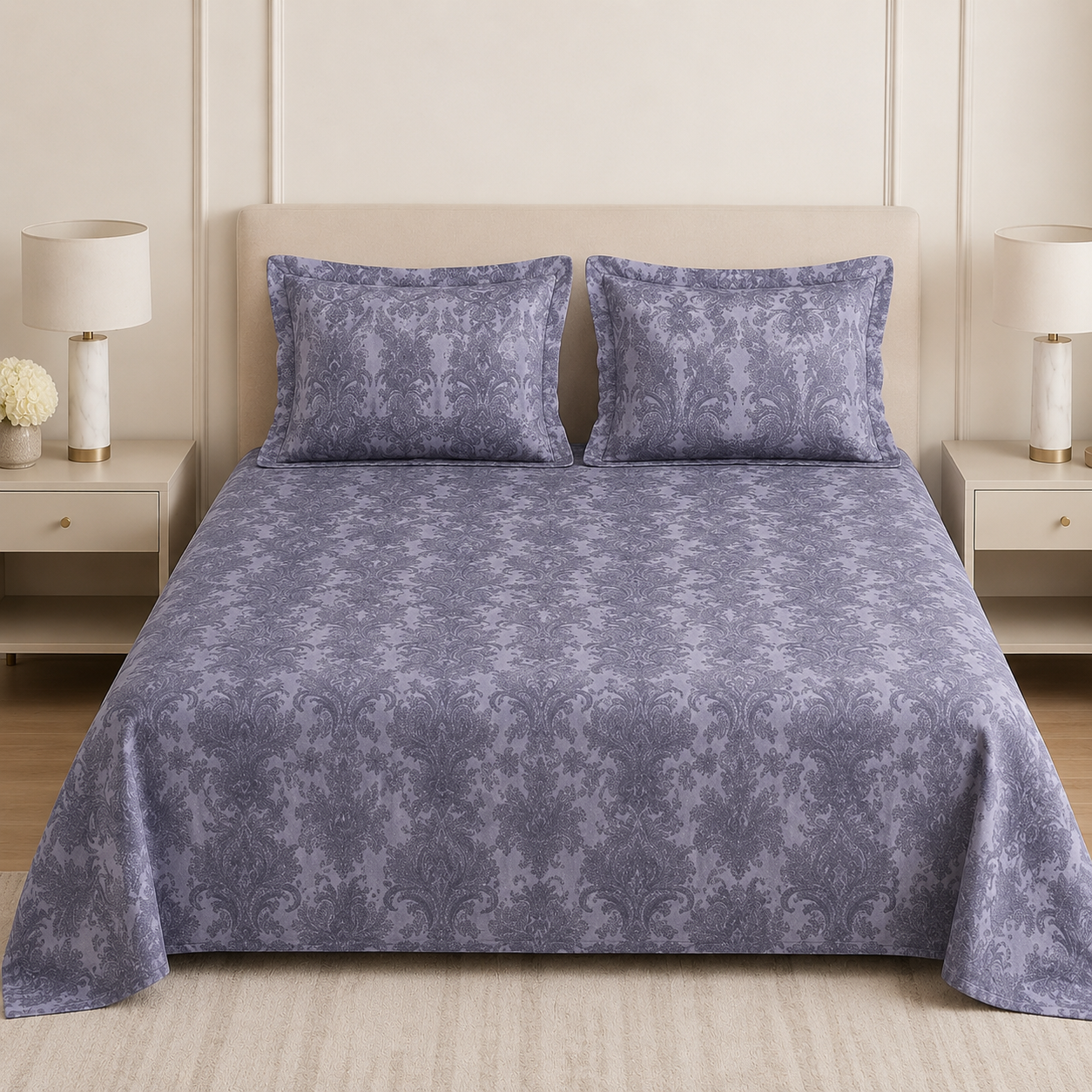 Cotton Printed Flat Bedsheet Set with 2 Pillow Covers