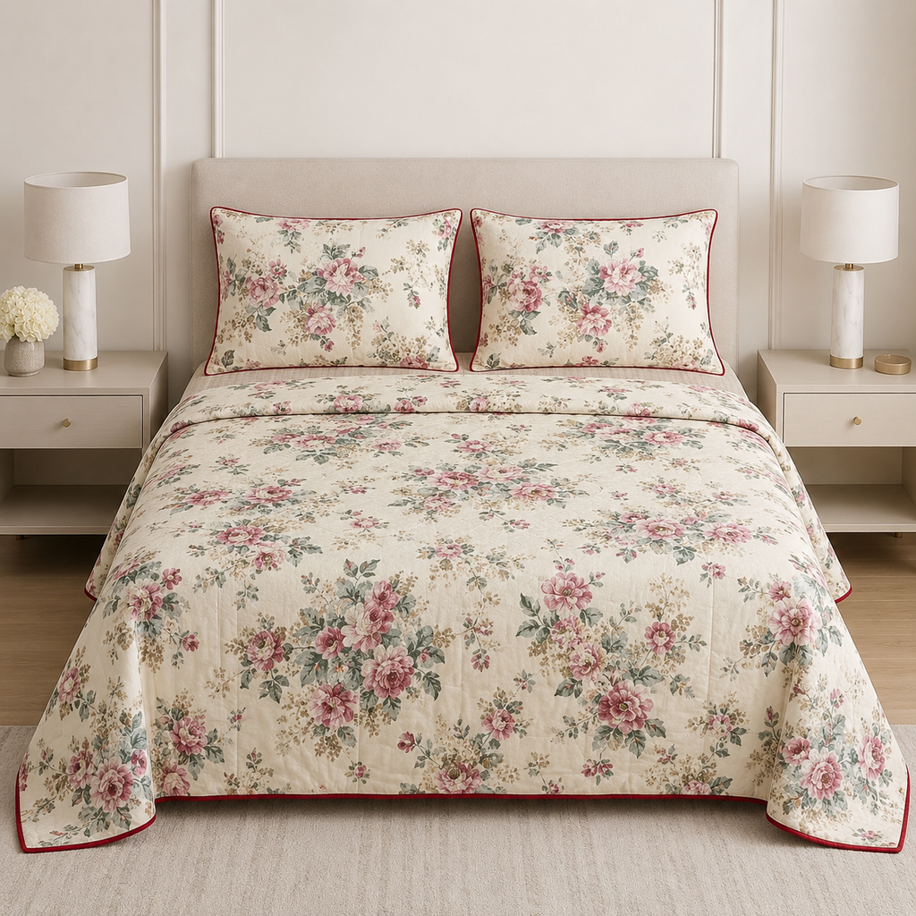 4 Pc Vintage Floral Dohar Set with Bedsheet & Pillow Covers Product Code :- 55B199RKEH
