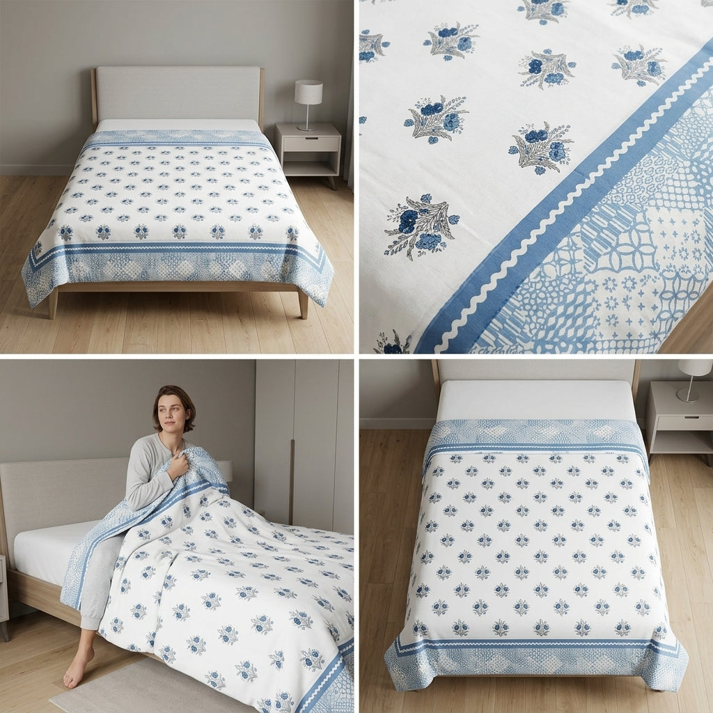 Reversible Cotton Dohar – Single Bed pair  (160 × 220 cm)