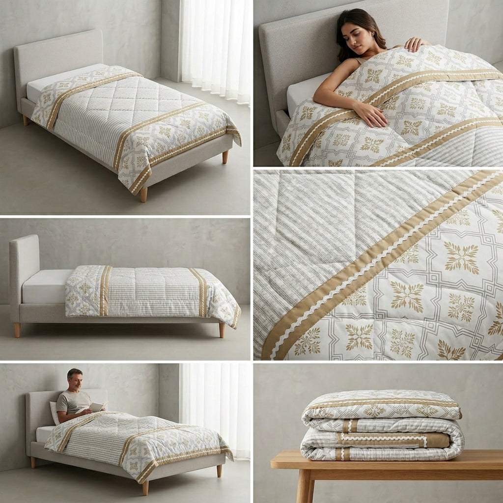 Reversible Cotton Dohar – Single Bed pair  (160 × 220 cm)