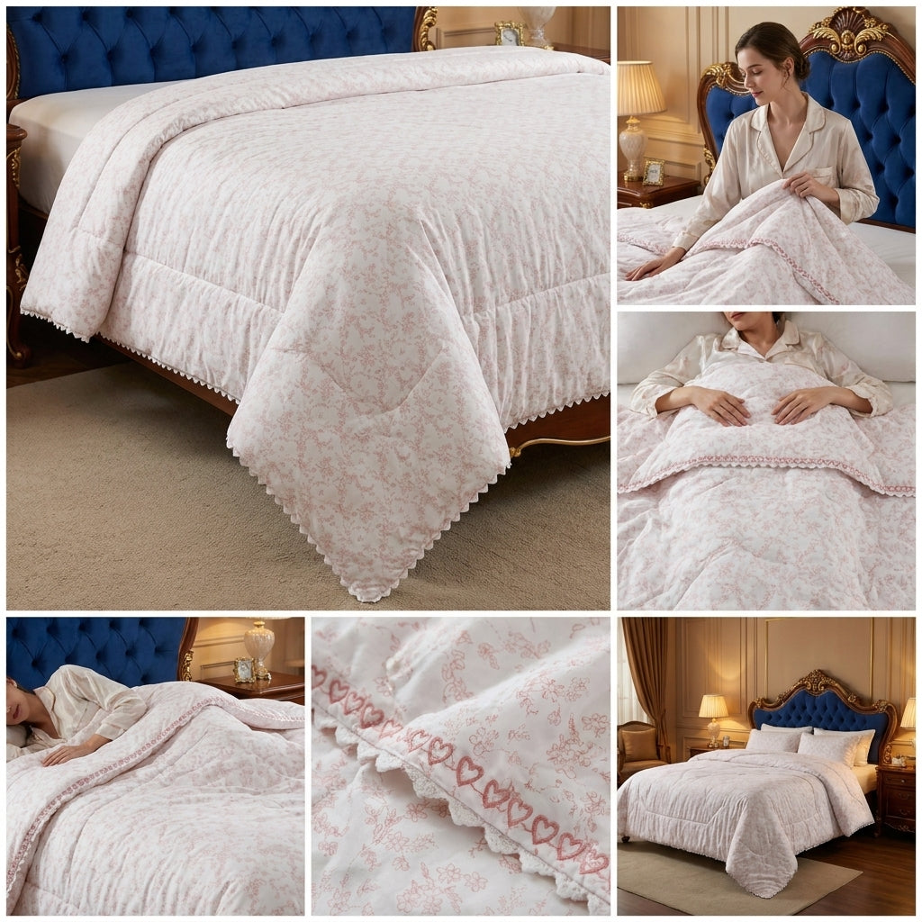 Premium Floral Print Comforter with Lace Border - Double bed Product Code :- 55B185RKEH