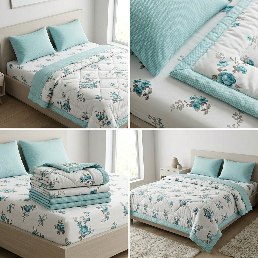 Floral Cotton Dohar Set – 4 Piece Reversible Bedding Collection