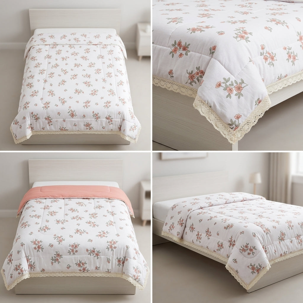 Floral  Lace Comforter – Single Bed Size (160 × 220 cm) 🌸