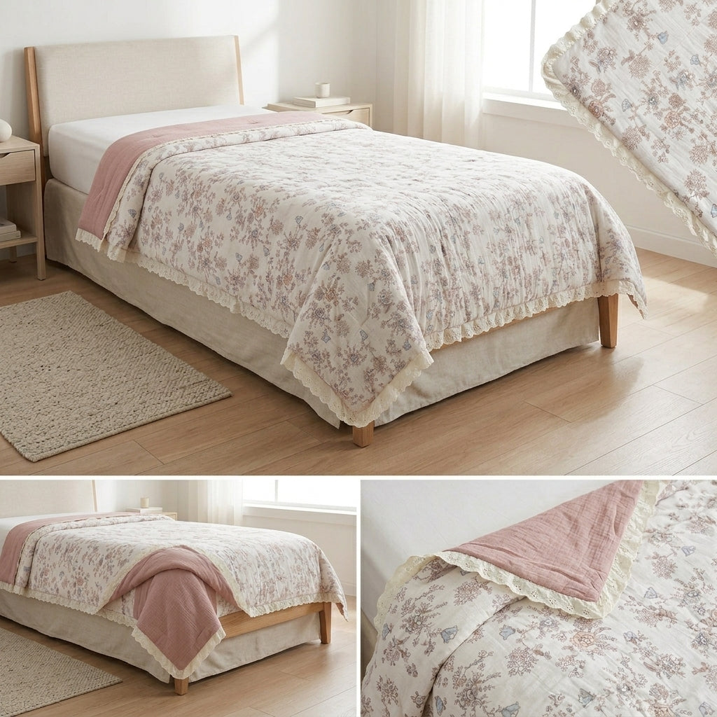 Floral  Lace Comforter – Single Bed Size (160 × 220 cm) 🌸