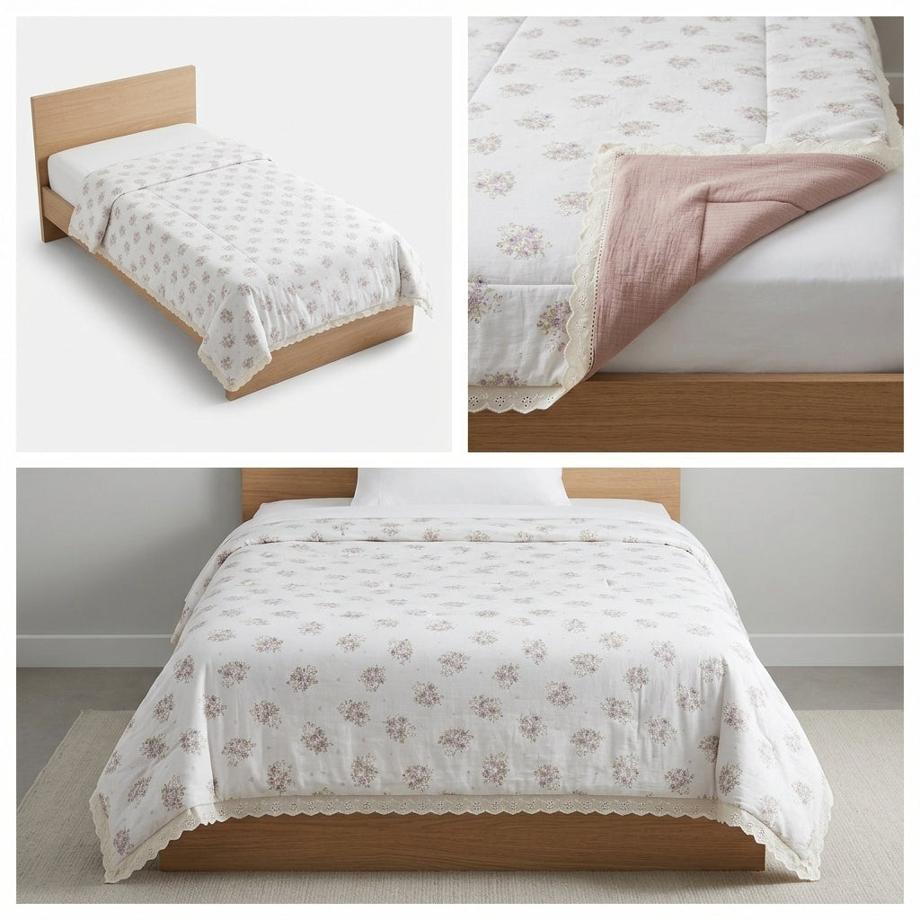 Floral  Lace Comforter – Single Bed Size (160 × 220 cm) 🌸