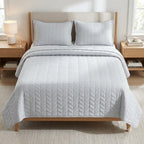 Plain King Size Quilted Bedcover with 2 Matching Pillow Covers – Elegant Leaf Stitch Design | Product Code :- 55B145RKEH