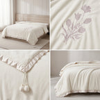 Luxary Designer Embroidered Comforter with Satin Edge & Decorative Tassels