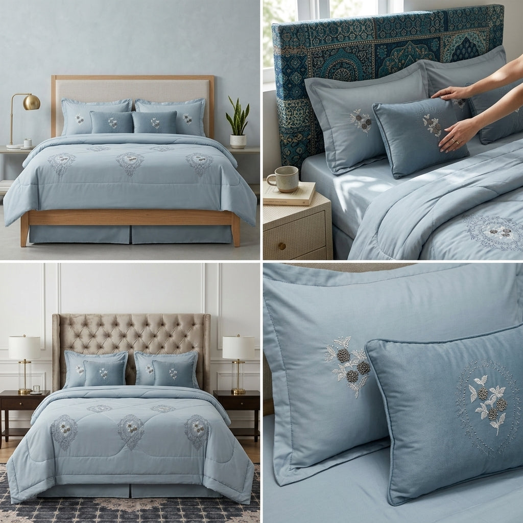 8 Pcs Hand Embroidered AC Comforter Set – King Size | Premium Cotton Fabric