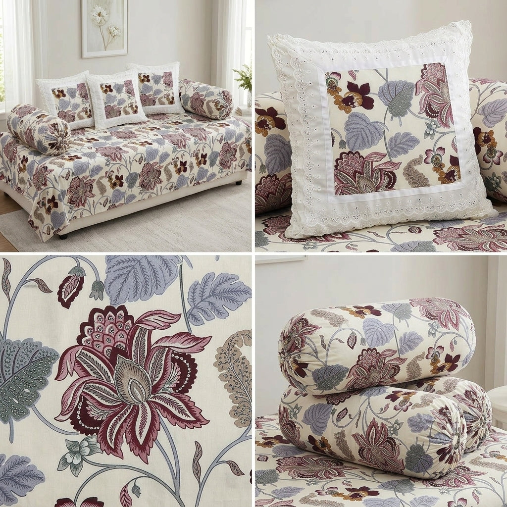 🌸 Elegant Floral Diwan Set – 8 Piece Collection