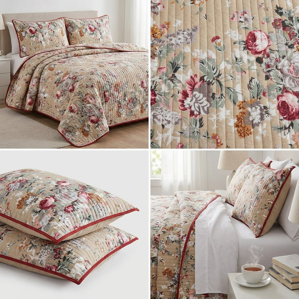 Victorian Reversible Quilted Bedcover – Inspired by Classic British Designs Product Code :- 55B198RKEH