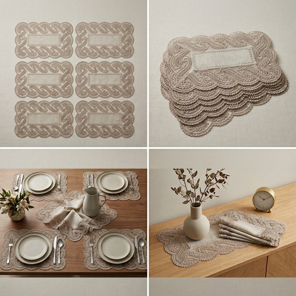 Luxury Embroidered Lace Table/Dining Mats – Set of 6
