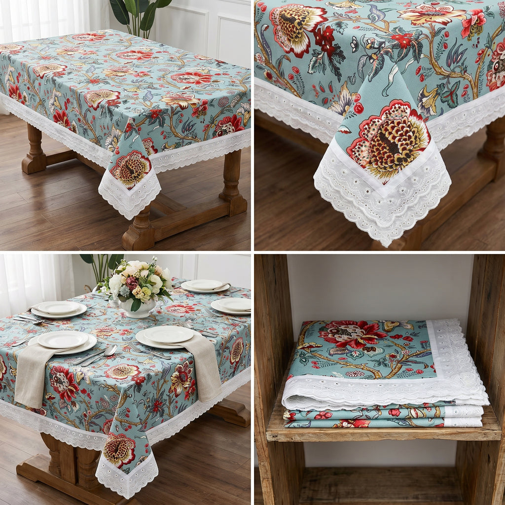 Elegant Floral Dining Table Cover – 6 Seater (60 x 90 Inch)
