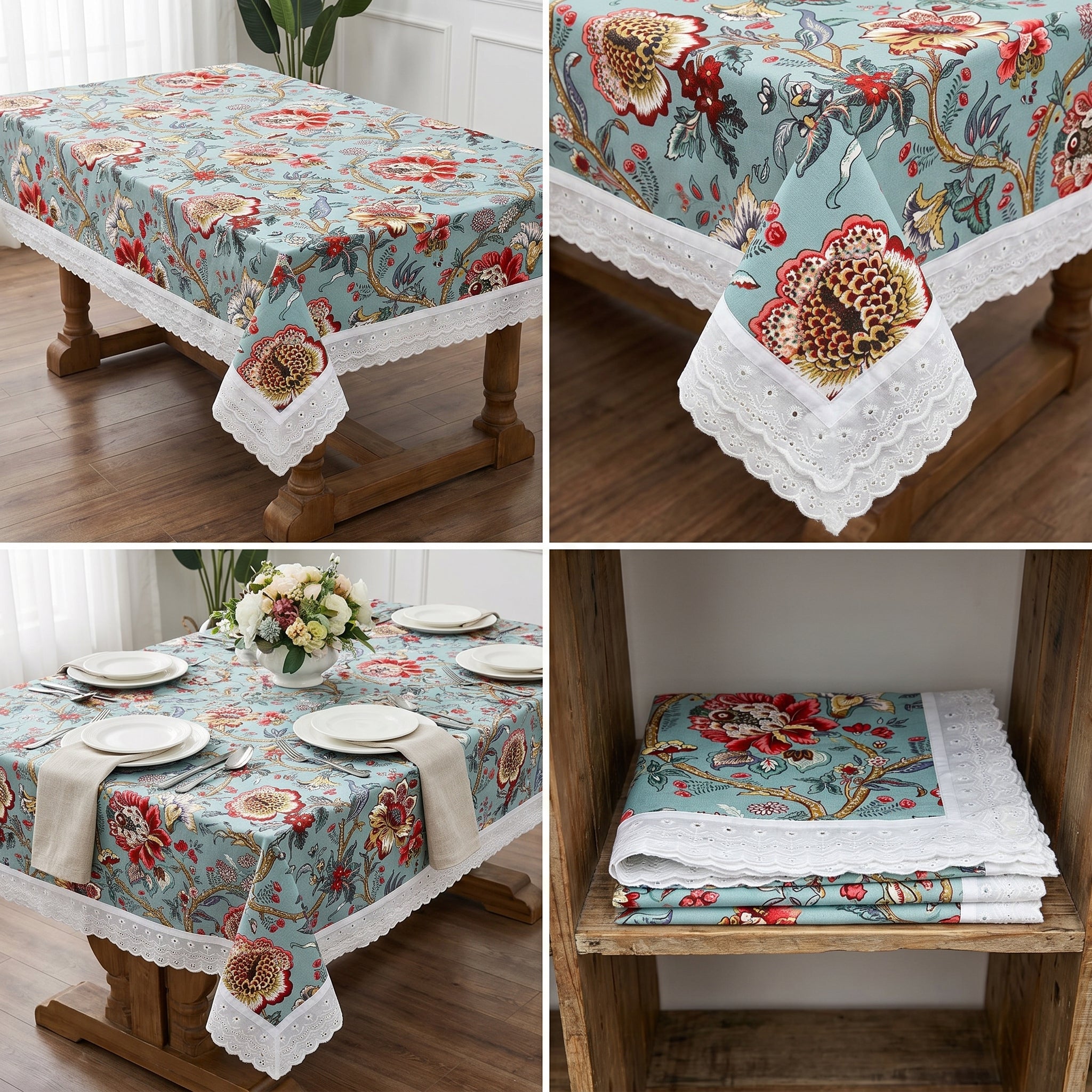 Elegant Floral Dining Table Cover – 6 Seater (60 x 90 Inch)