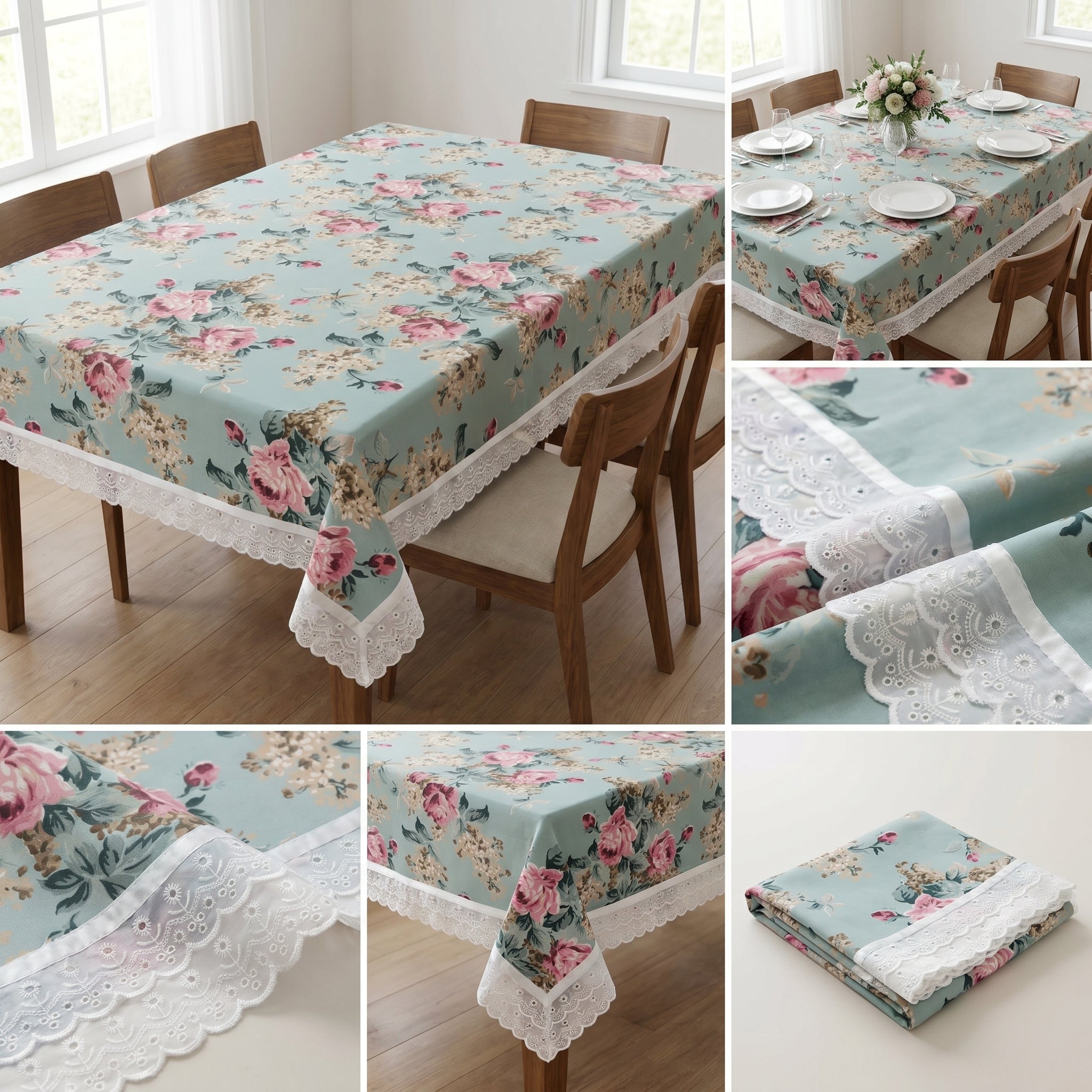 Elegant Floral Dining Table Cover – 6 Seater (60 x 90 Inch)