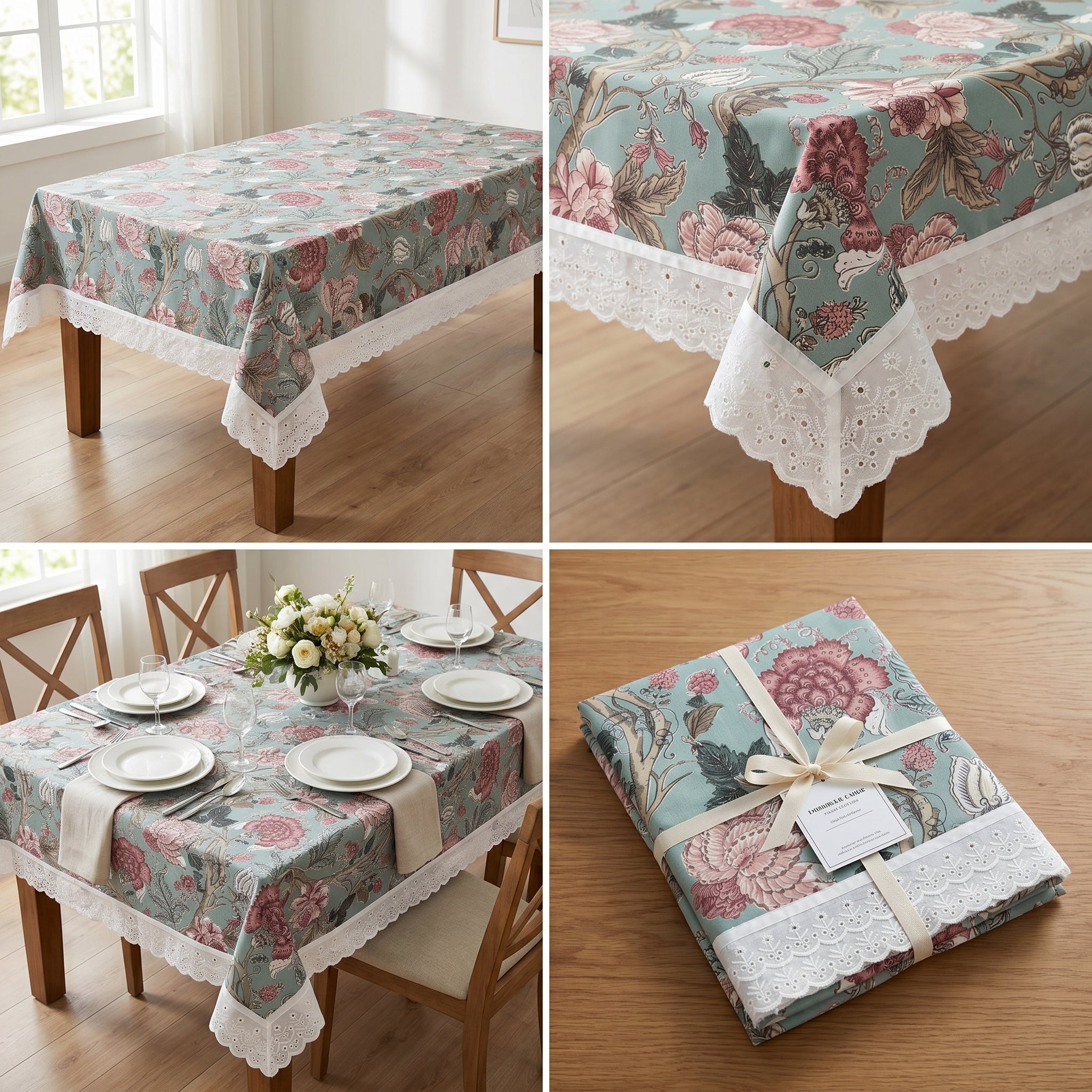 Elegant Floral Dining Table Cover – 6 Seater (60 x 90 Inch)