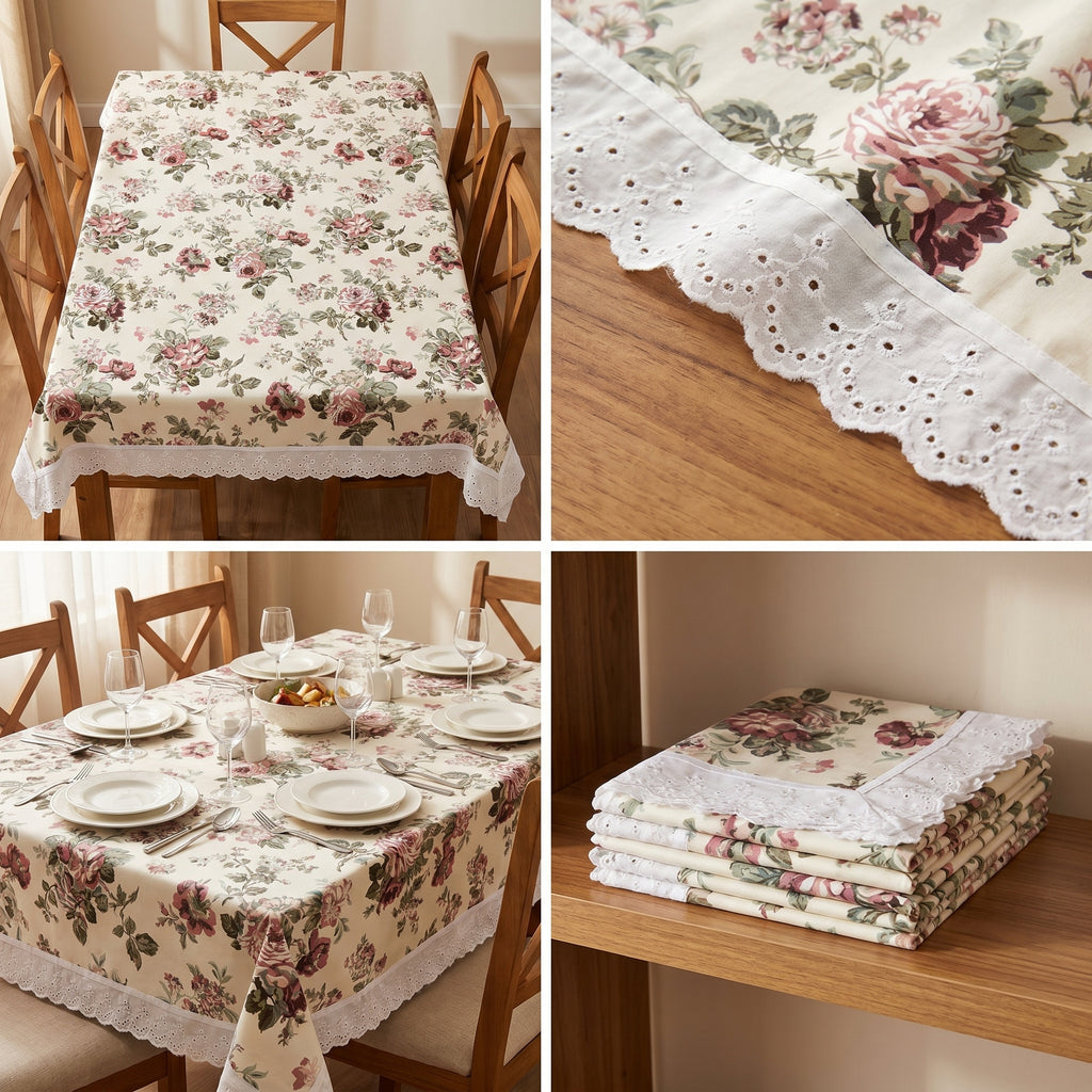 Elegant Floral Dining Table Cover – 6 Seater (60 x 90 Inch)