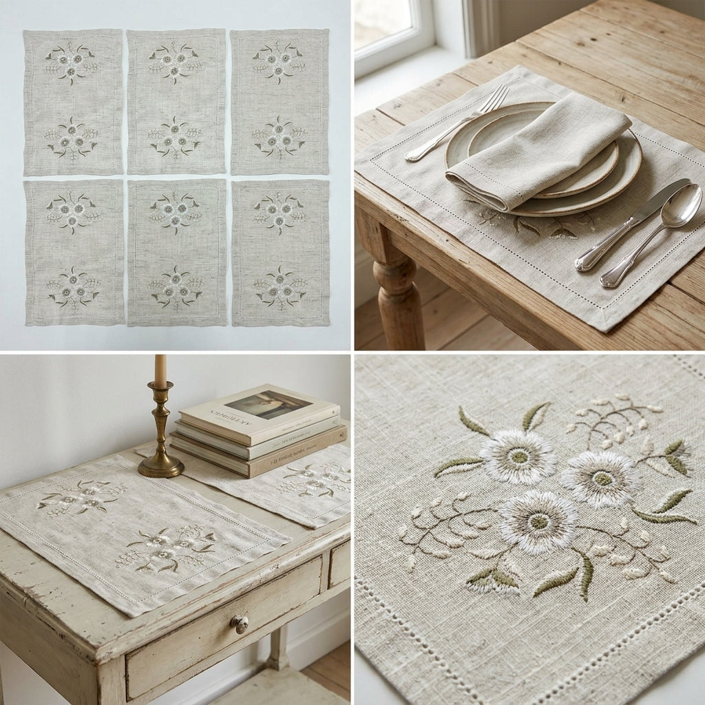 Luxury Embroidered Lace Table/Dining Mats – Set of 6