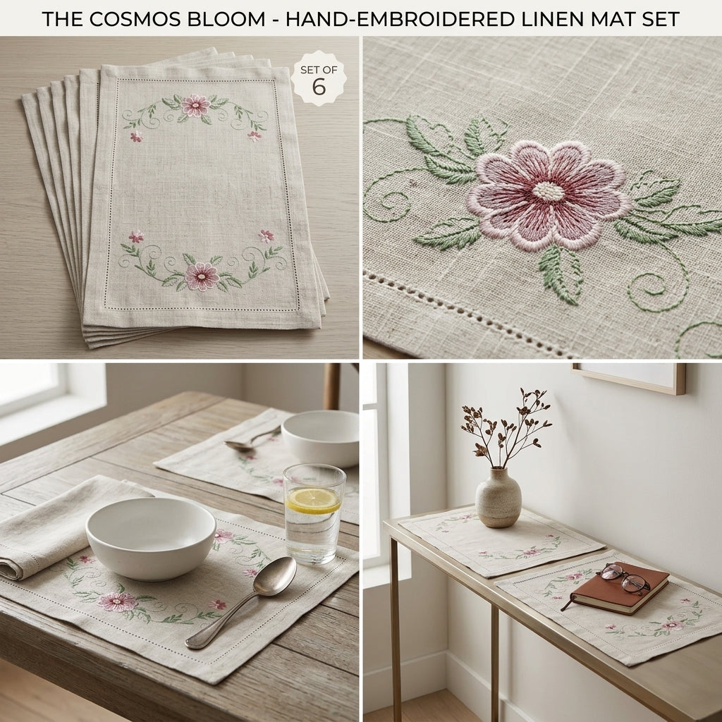 Luxury Embroidered Lace Table/Dining Mats – Set of 6