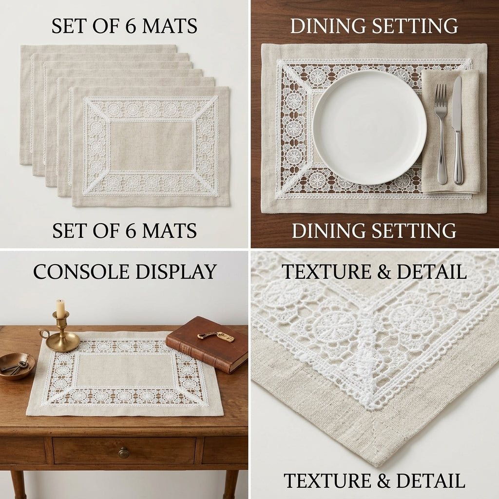 Luxury Embroidered Lace Table/Dining Mats – Set of 6
