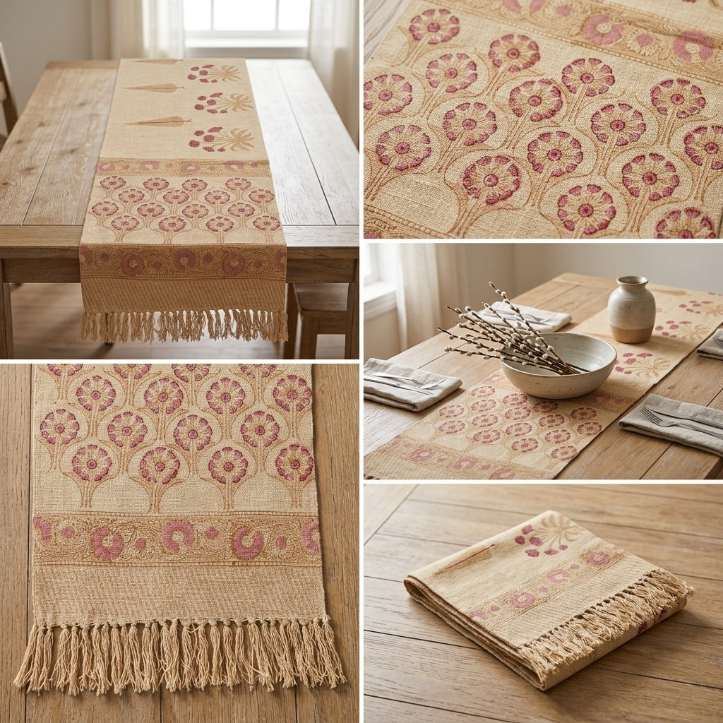 Jute Table Runner with Tassels – 16 × 72 Inches