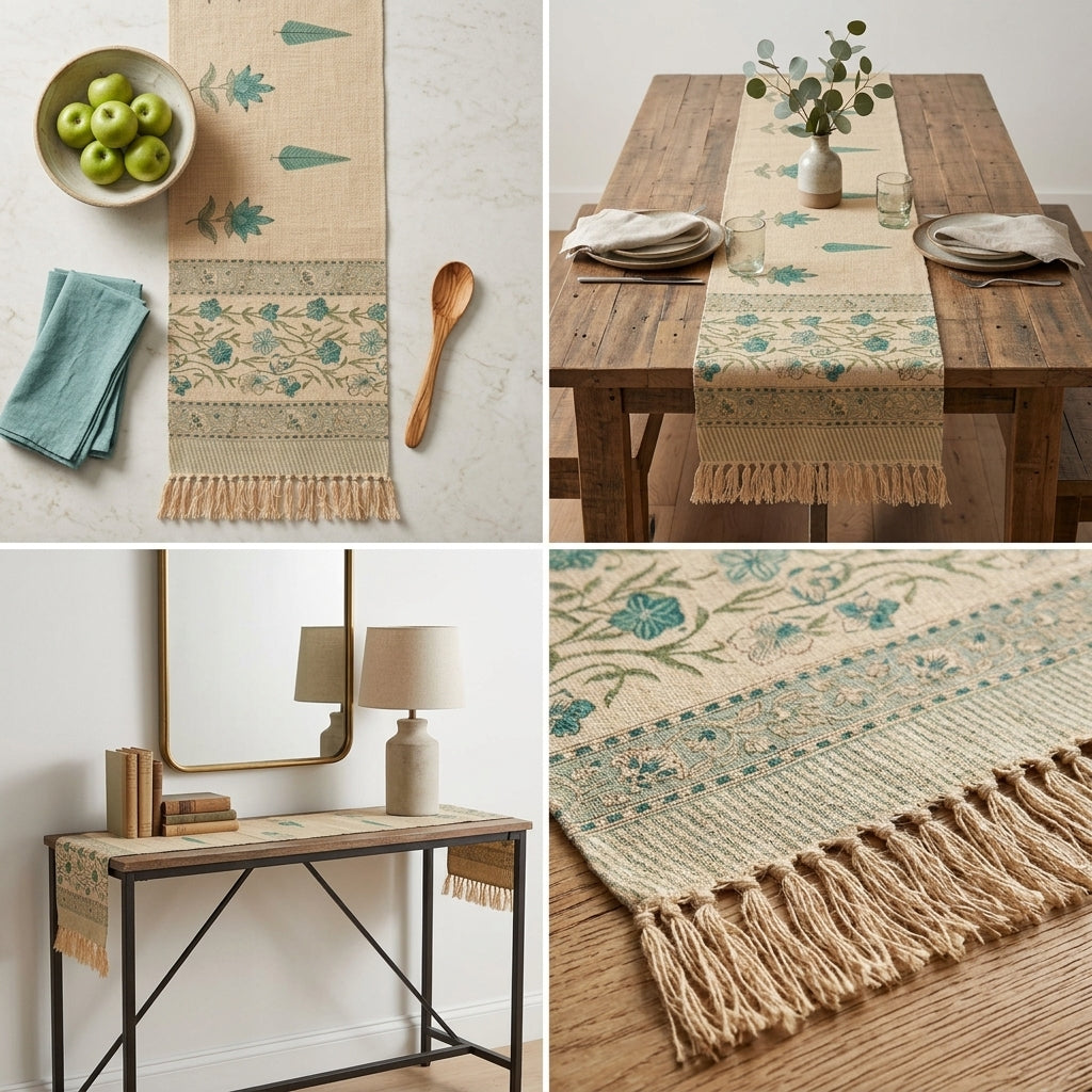Jute Table Runner with Tassels – 16 × 72 Inches