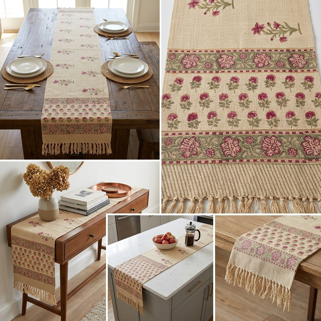 Jute Table Runner with Tassels – 16 × 72 Inches