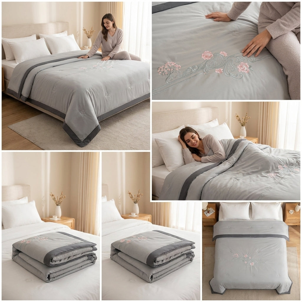 Jasmine Embroidery Reversible AC Comforter – Double Bed