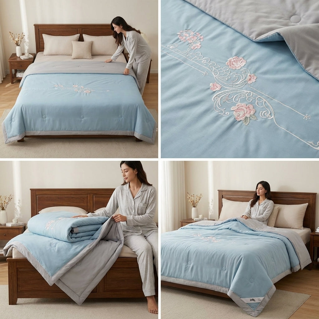Jasmine Embroidery Reversible AC Comforter – Double Bed