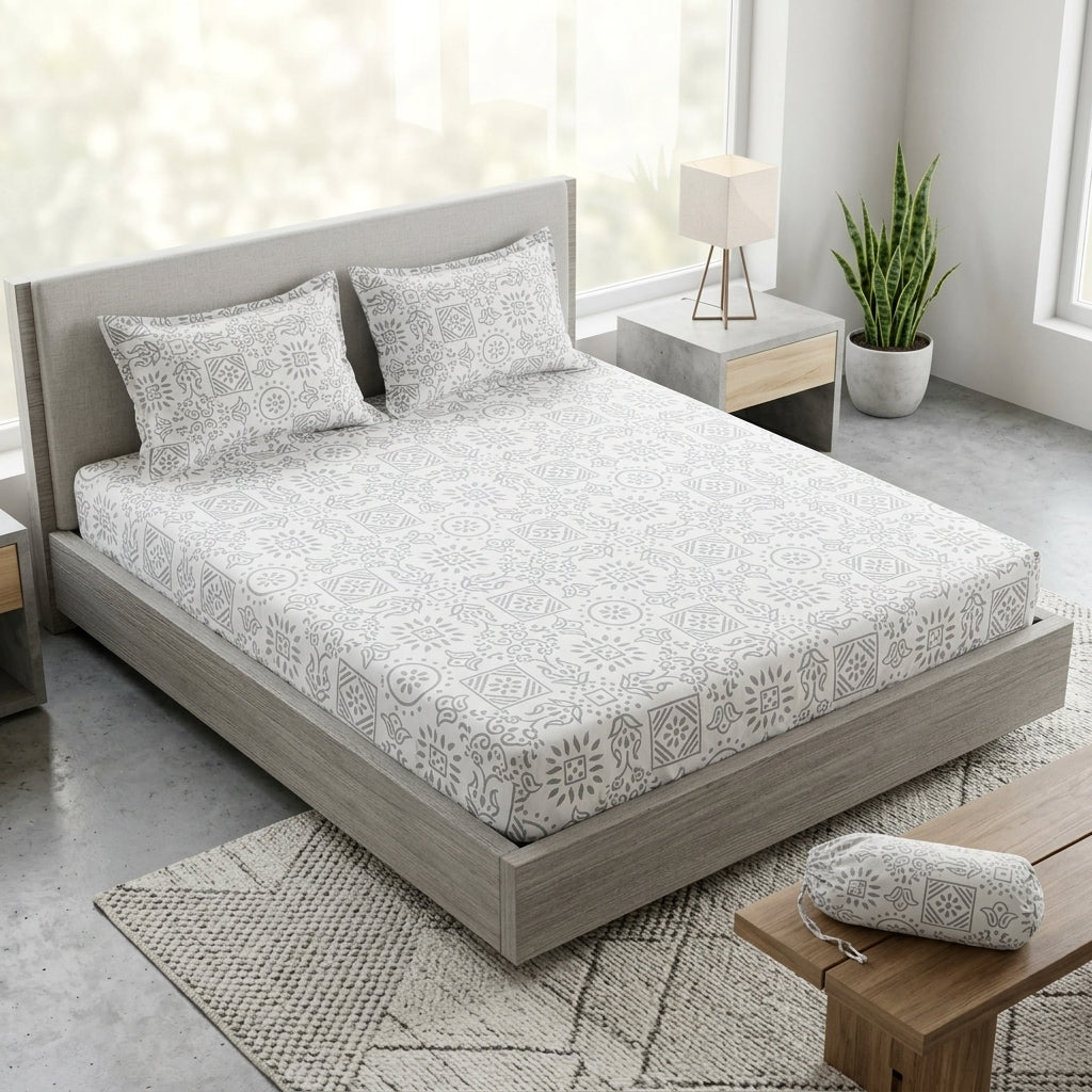Classical Design Elastic/Fitted Bedsheets Pure Mulmul Cotton 108 BY 108 Inch Product Code :- 55B135RKEH